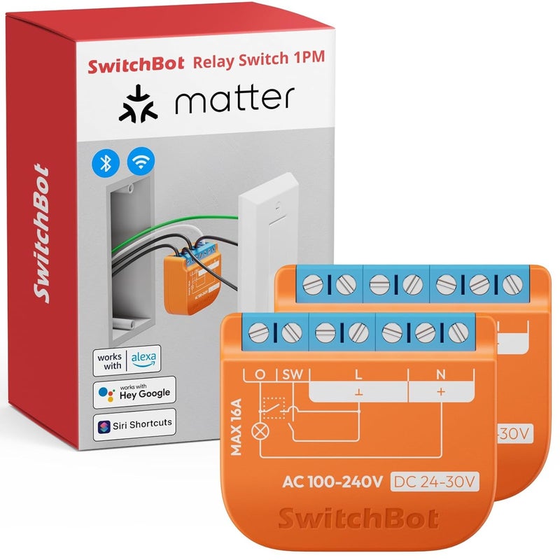 SwitchBot Matte Relay Switch 1PM, WiFi Switch Compatible with Alexa/Apple Home/Google Home, Power-Measuring Relay Switch Module with Integrated Bluetooth Repeater, Bluetooth & WiFi 2.4GHz, 16A - Image 1
